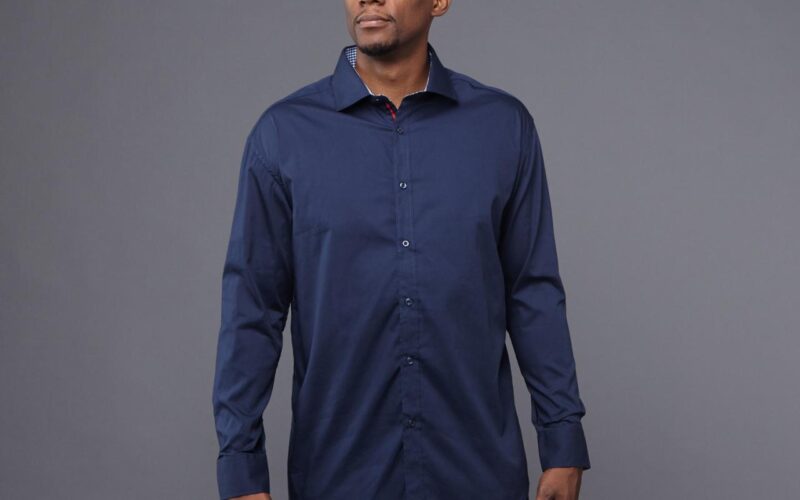 Navy blue floral mens dress shirt