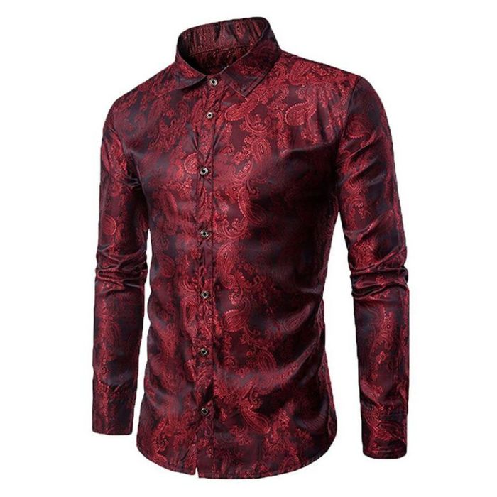 Men shirts sleeve long shirt casual christmas fashion dress turn down tops collor slim printed male mens print plus size